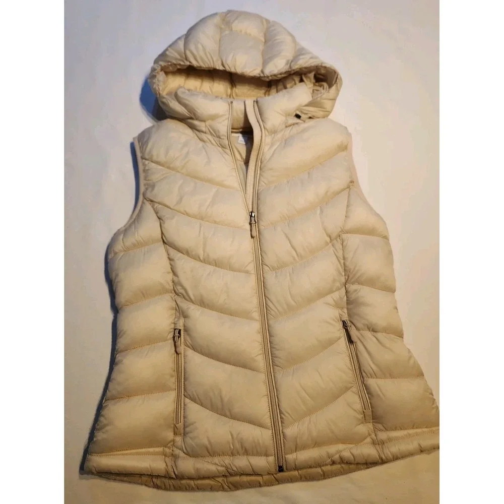 Charter Club Cream Lightweight Full Zip Puffer Vest Women's Size Large With Hood